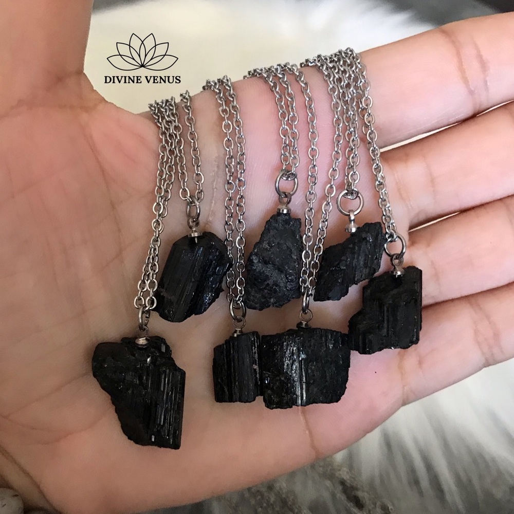 Black Tourmaline Stainless Steel Necklace - Picture 2 of 8